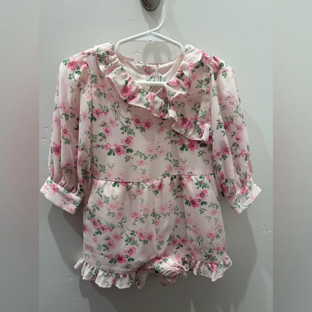 Janie & Jack Girls Floral Ruffle Romper - Pink